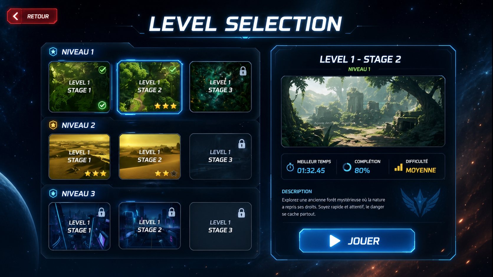 Sélection des Niveaux
